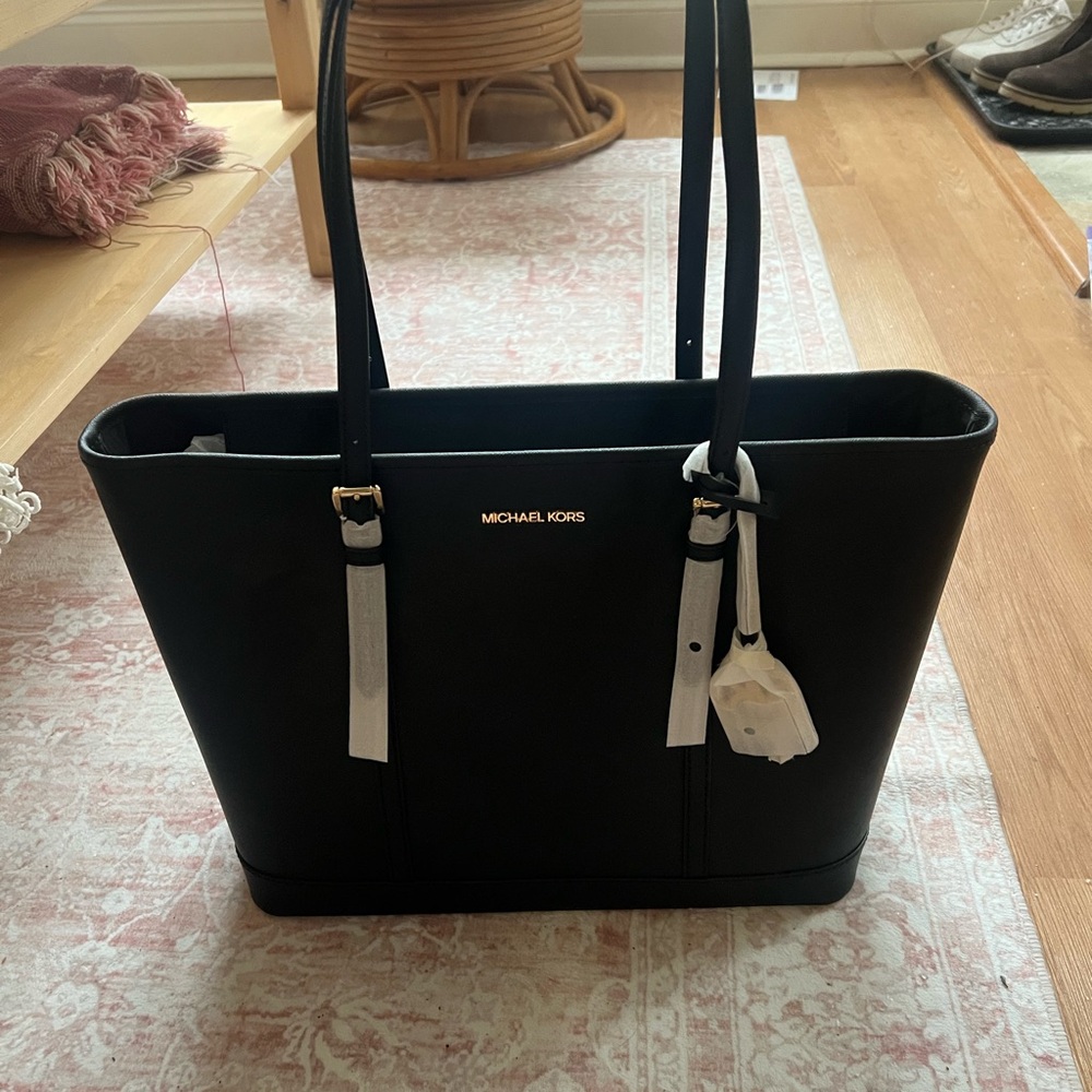 Michael Kors Black Tote with Structured Shape and Textured Material